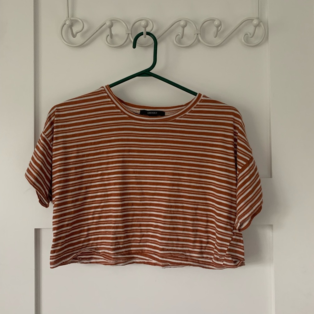 Forever 21 Brown and White Striped T-Shirt